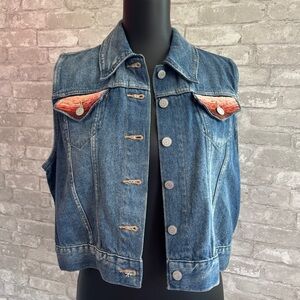 Denim Vest with Orange Accents